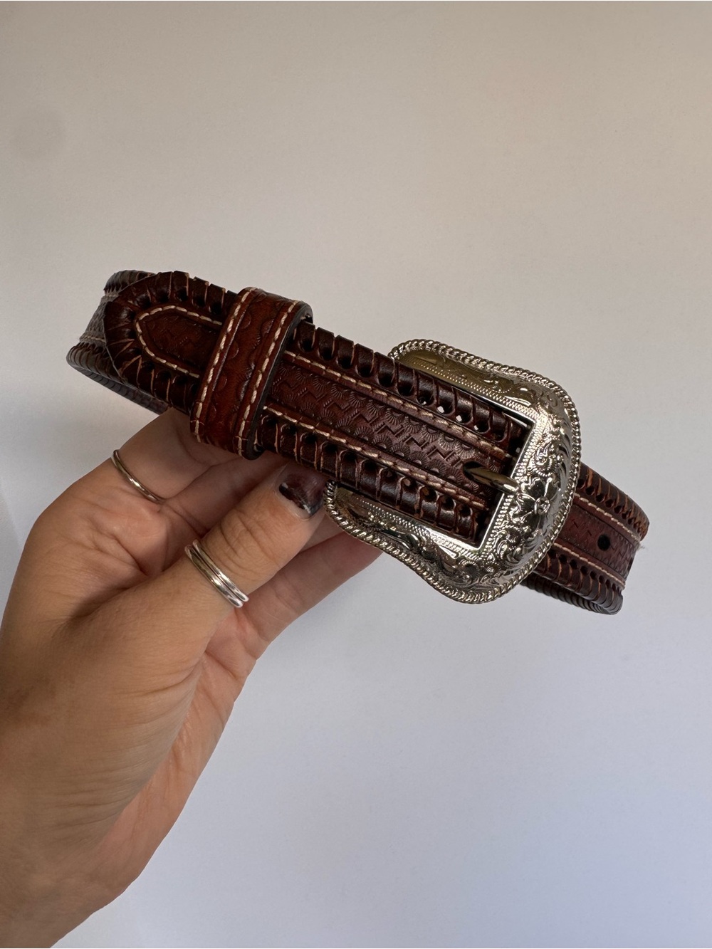 Nocona Brown Leather Silver Buckle Western Kids Belt 20 26”